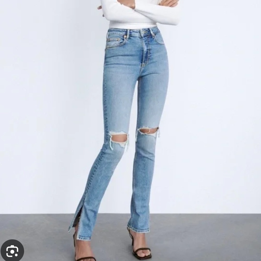 Zara full length high rise split hem jeans 0774/905